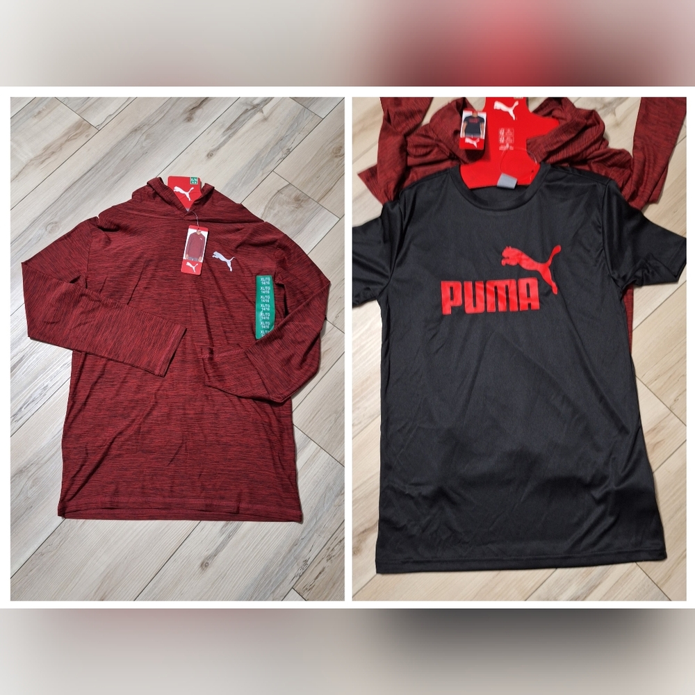 Youth Boys Puma Red Long Sleeve And Black Short Sleeve Shirt Set Size XL
